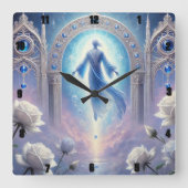 Eetherische Archway Witte Rozen Vierkante Klok (Voorkant)