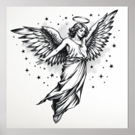 Eetherische beschermer: Angel Charcoal Art Poster