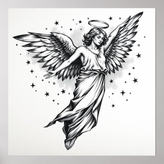 Eetherische beschermer: Angel Charcoal Art Poster (Voorkant)