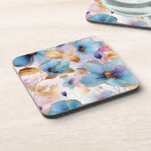 Eetherische Blauwe Bloemen in Zachte Pastels Alcoh Bier Onderzetter (Linkerzijde)