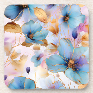 Eetherische Blauwe Bloemen in Zachte Pastels Alcoh Bier Onderzetter