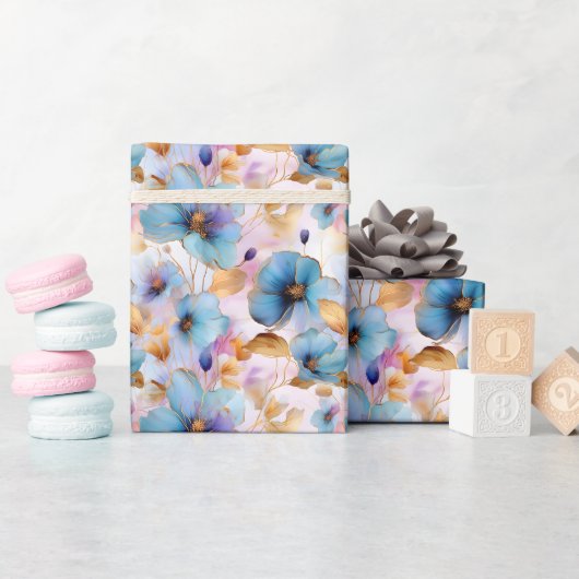 Eetherische Blauwe Bloemen in Zachte Pastels Alcoh Cadeaupapier (Baby Shower)