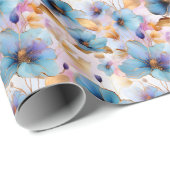 Eetherische Blauwe Bloemen in Zachte Pastels Alcoh Cadeaupapier (Rol Hoek)