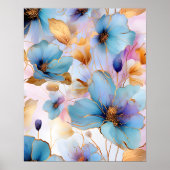 Eetherische Blauwe Bloemen in Zachte Pastels Alcoh Poster (Voorkant)