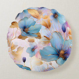Eetherische Blauwe Bloemen in Zachte Pastels Alcoh Rond Kussen