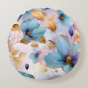 Eetherische Blauwe Bloemen in Zachte Pastels Alcoh Rond Kussen