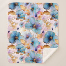 Eetherische Blauwe Bloemen in Zachte Pastels Alcoh Sherpa Deken