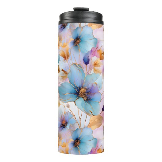 Eetherische Blauwe Bloemen in Zachte Pastels Alcoh Thermosbeker (Voorkant)
