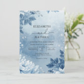 Eetherische Blauwe Botanische Romance bruiloft Kaart (Staand voorkant)