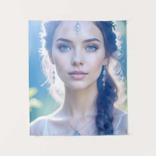 Eetherische blauwe ogen Vrouw Tapestry Wandkleed (Voorkant)