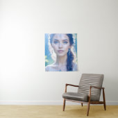 Eetherische blauwe ogen Vrouw Tapestry Wandkleed (In situ)