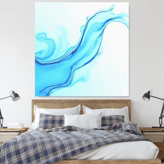 Eetherische blauwe vloeibare kunst wervelt canvas afdruk (Insitu (Slaapkamer))