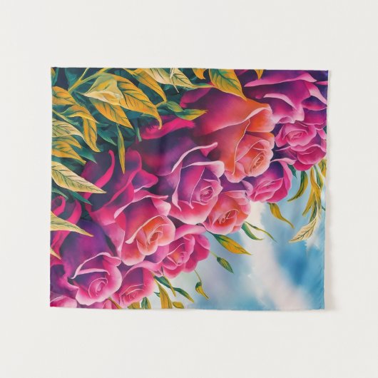 Eetherische bloei: Abstracte Waterverf Roos Symfon Wandkleed (Voorkant (horizontaal))