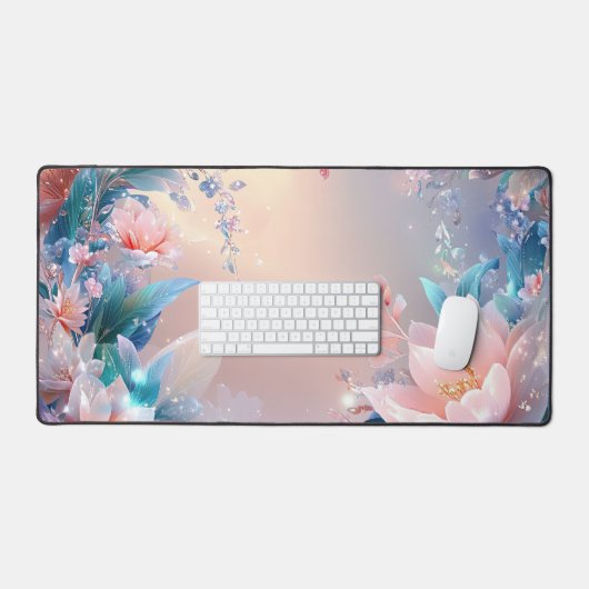 Eetherische bloei: een dromerige bloemenfantasie bureaumat (Keyboard & Muis)