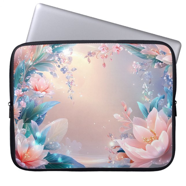 Eetherische bloei: een dromerige bloemenfantasie laptop sleeve (Voorkant)