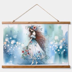 Eetherische bloemenfee in Waterverf Dreamscape Hangend Wandkleed
