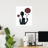 Eetherische elegantie – Vrouw & Bloemen Poster (Thuiskantoor)