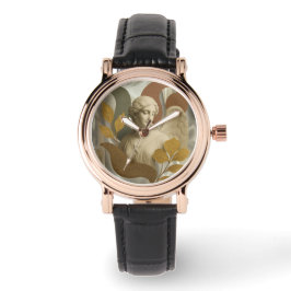 Eetherische engel met gouden bladeren horloge