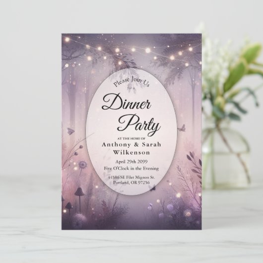 Eetherische Fairy Lights Forest Home Dinner Party Kaart (Staand voorkant)