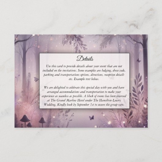 Eetherische Fairy Lights Forest Wedding Informatiekaartje (Voorkant)