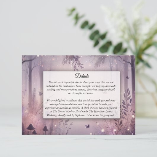 Eetherische Fairy Lights Forest Wedding Informatiekaartje (Staand voorkant)