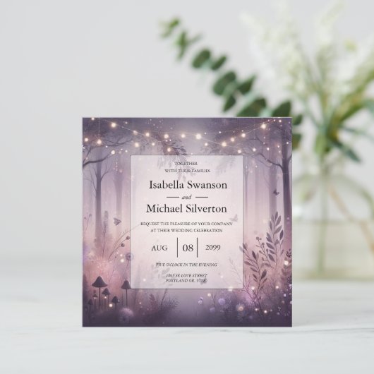 Eetherische Fairy Lights Forest Wedding Kaart (Staand voorkant)