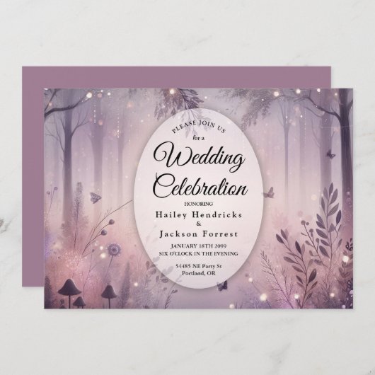 Eetherische Fairy Lights Forest Wedding Kaart (Voorkant / Achterkant)