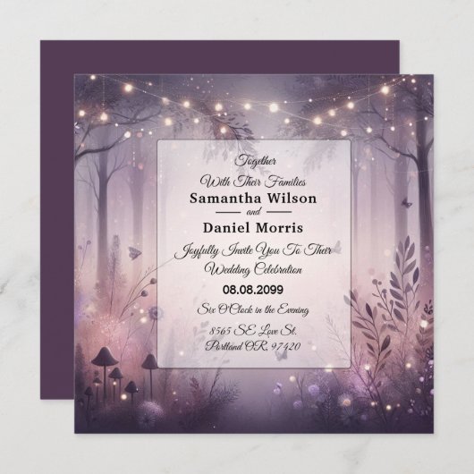Eetherische Fairy Lights Forest Wedding Kaart (Voorkant / Achterkant)