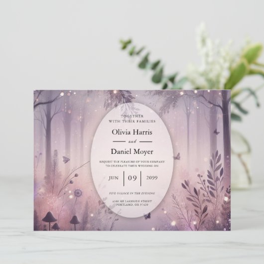 Eetherische Fairy Lights Forest Wedding Kaart (Staand voorkant)