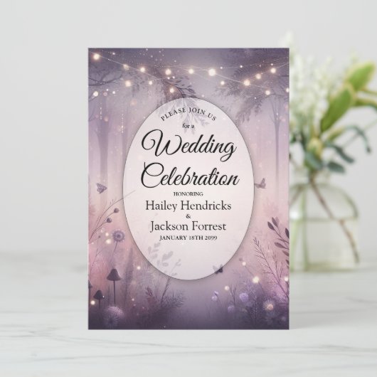 Eetherische Fairy Lights Forest Wedding Kaart (Staand voorkant)