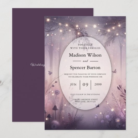 Eetherische Fairy Lights Forest Wedding Kaart (Voorkant / Achterkant)