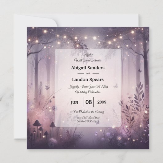 Eetherische Fairy Lights Forest Wedding Kaart (Voorkant)