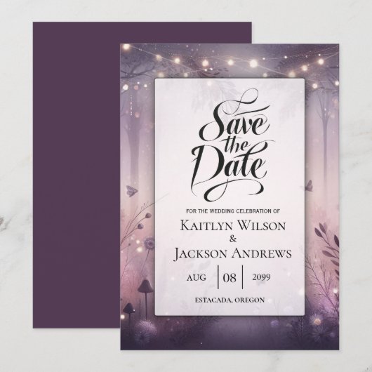 Eetherische Fairy Lights Forest Wedding Save The Date (Voorkant / Achterkant)