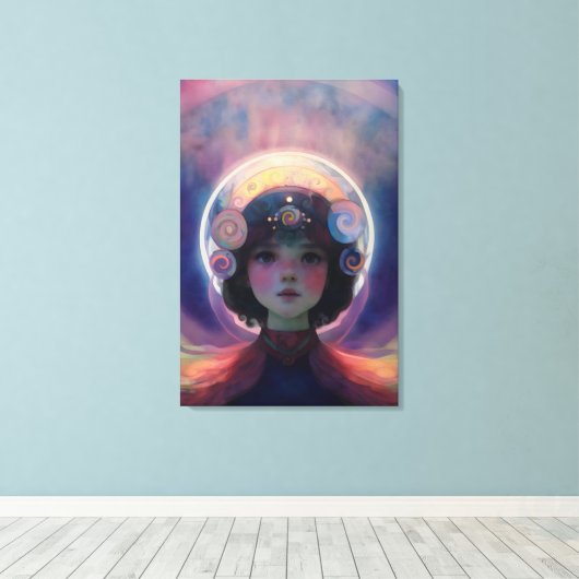 Eetherische fantasie Hemelse Kind Droomwachter Canvas Afdruk (Insitu (Houten vloer))