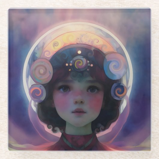 Eetherische fantasie Hemelse Kind Droomwachter Glazen Onderzetter (Voorkant)