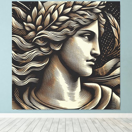 Eetherische godin - gegraveerde houtsnede stijl canvas afdruk (Insitu (Houten vloer))