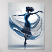 Eetherische Grace Blauw Ballet Danser in Beweging Poster (Voorkant)