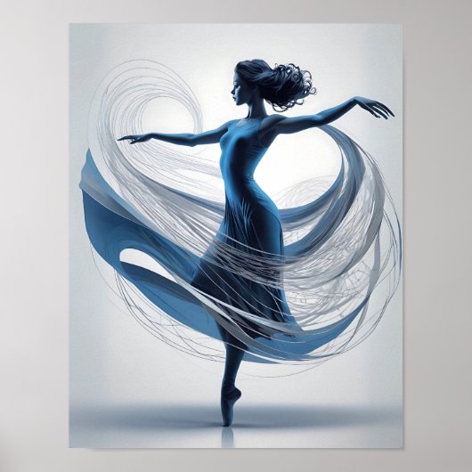 Eetherische Grace Blauw Ballet Danser in Beweging Poster (Voorkant)