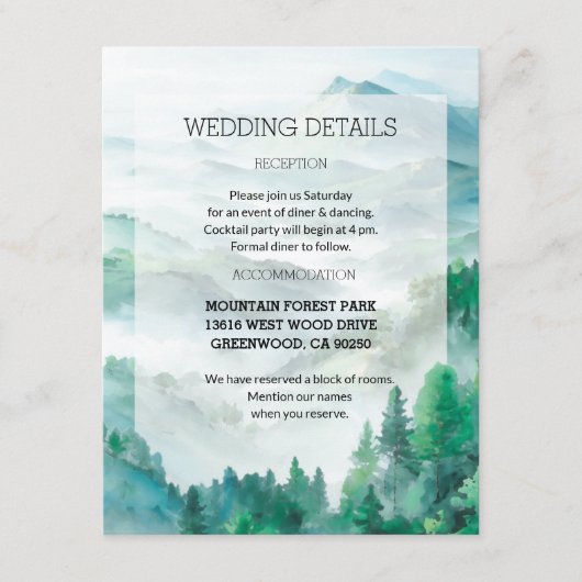 Eetherische groene en witte transculente bergen informatiekaartje (Voorkant)