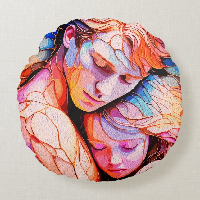 Eetherische Guardian Embrace - Fantasy Glas in loo Rond Kussen (Voorkant)