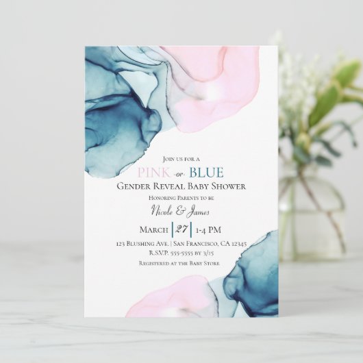 Eetherische Inky Blauwgroen Roze of Blauwe Baby Ge Kaart (Staand voorkant)