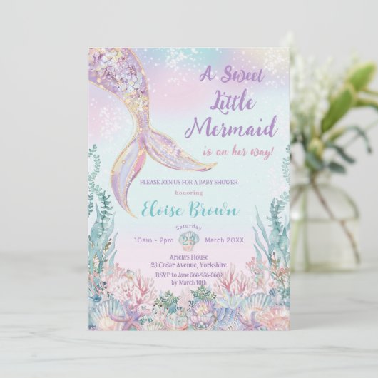 Eetherische kleine zeemeermin meisje Baby shower Kaart (Staand voorkant)