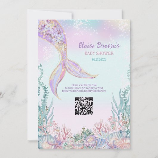 Eetherische kleine zeemeermin meisje Baby shower Kaart (Achterkant)