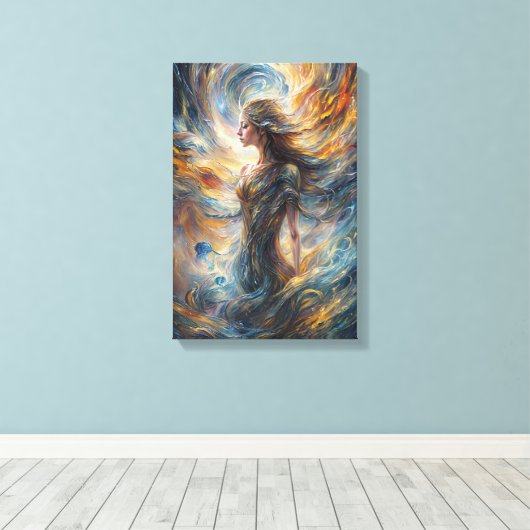 Eetherische kosmische godin Abstracte portretkunst Canvas Afdruk (Insitu (Houten vloer))