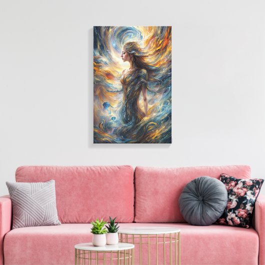 Eetherische kosmische godin Abstracte portretkunst Canvas Afdruk (Insitu (Woonkamer))