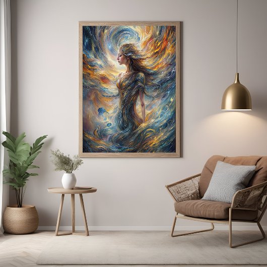 Eetherische kosmische godin Abstracte portretkunst Poster