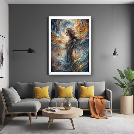 Eetherische kosmische godin Abstracte portretkunst Poster