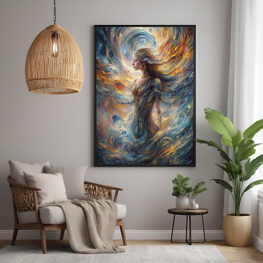 Eetherische kosmische godin Abstracte portretkunst Poster