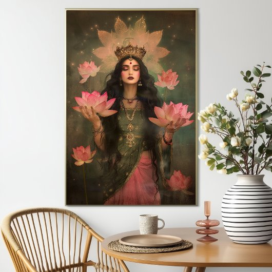 Eetherische Lakshmi Roze Lotus Godin Kunst Poster