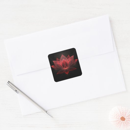 Eetherische Lotus Bloem - Crimson Red Black Bloem Vierkante Sticker (Envelop)